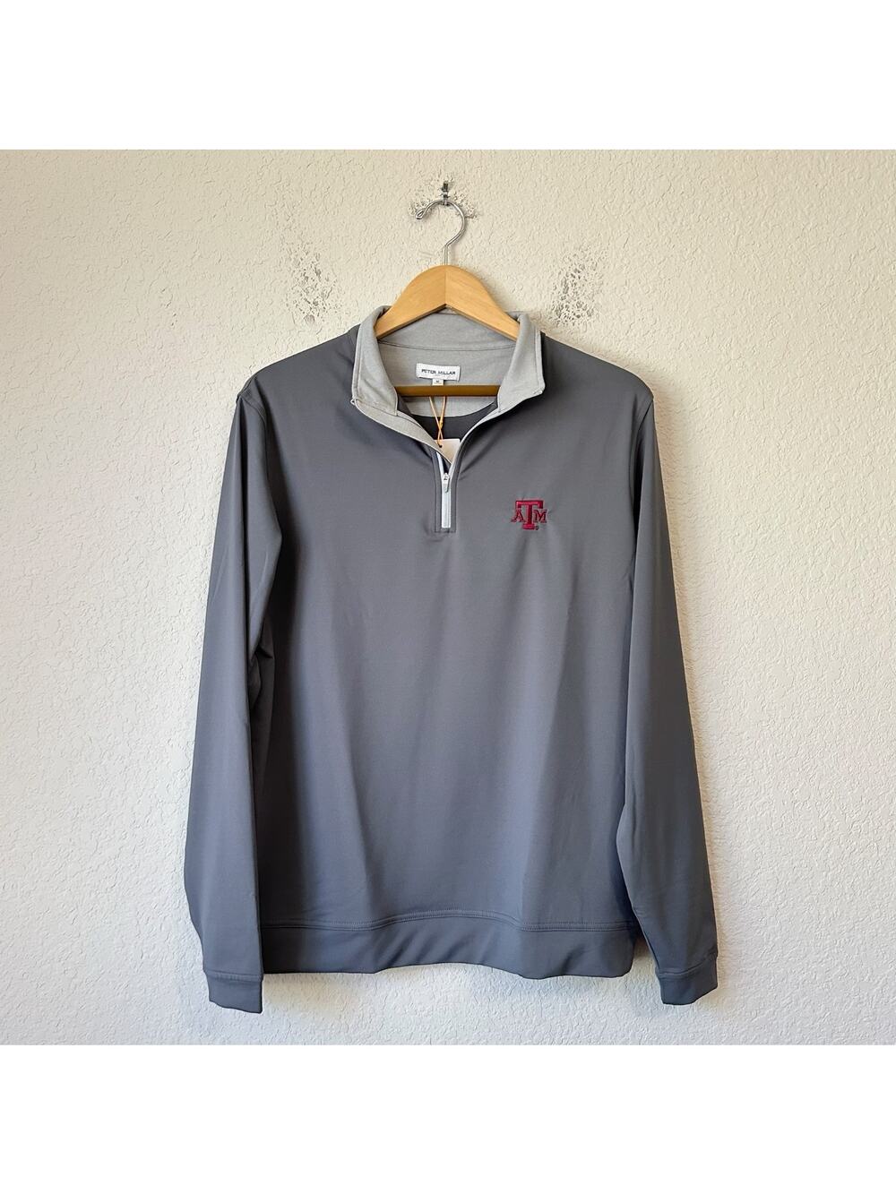 PETER MILLAR Perth 1/4 Zip Pullover Gray Texas A&M Aggies Golf Sports NWT